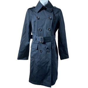 Michael Kors Womens Trench Coat Size Small Black Dress Jacket Button Down
